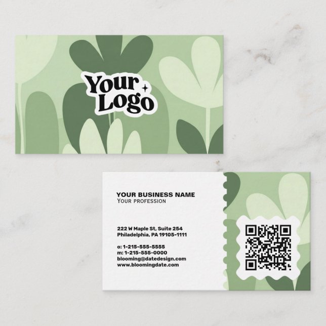 Floral Modern Business Card – Qr code & logo (Front/Back)