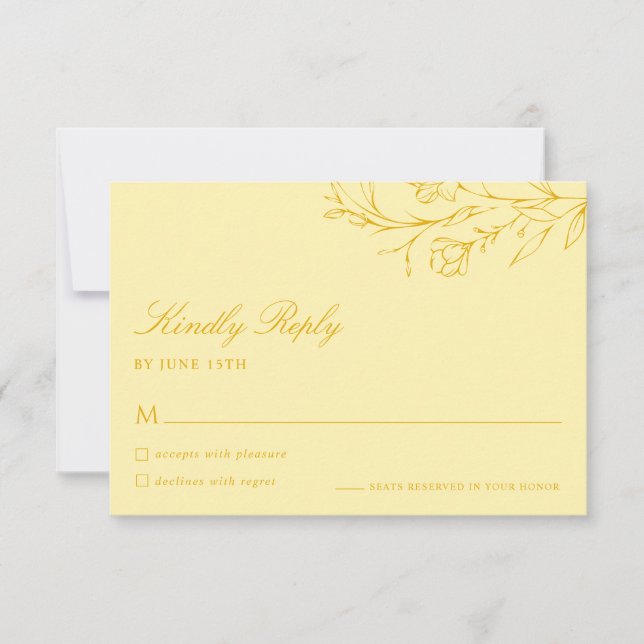 Floral Modern Butter Yellow Wedding RSVP Card (Front)