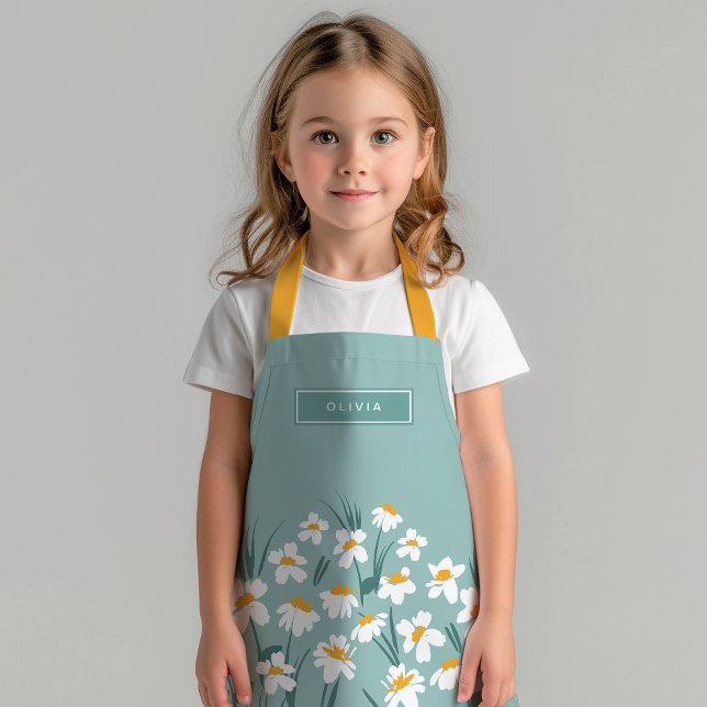 Floral modern daisy blue girly elegant stylish apron (Creator Uploaded)