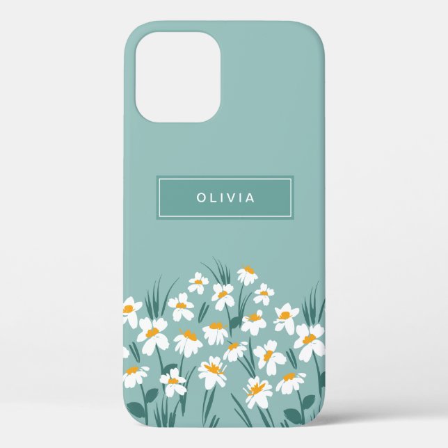 Floral modern daisy blue girly elegant stylish Cas Case-Mate iPhone Case (Back)