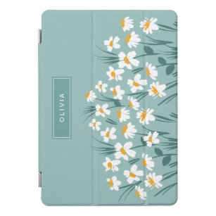 Floral modern daisy blue girly elegant stylish iPad pro cover
