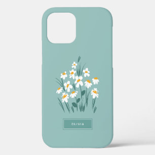 Floral modern daisy blue girly elegant stylish iPhone 12 pro case