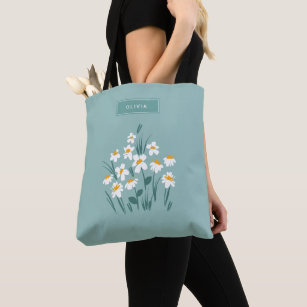 Floral modern daisy blue girly elegant stylish tot tote bag