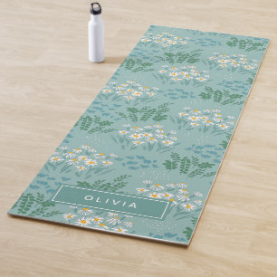 Floral modern daisy blue girly elegant stylish yog yoga mat