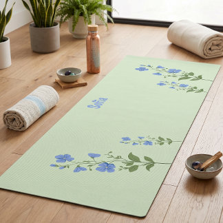 Floral modern daisy blue girly elegant stylish yoga mat