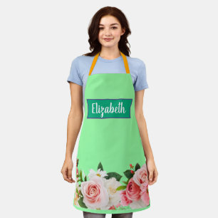 Floral modern daisy green girly elegant stylish apron
