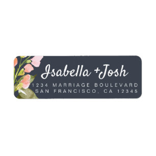 Floral Modern Dark Blue Wedding Return Address Label