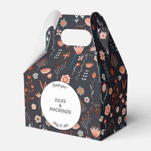 Floral Modern Dark Simple Wedding Favour Box (Front Side)