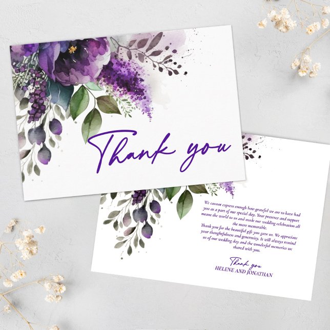 Floral Modern Elegant Purple Wedding Thank You (Floral Modern Elegant Purple Wedding Thank You)