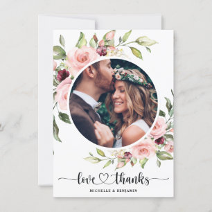 Floral Modern Elegant Wedding Thank You Photo Card