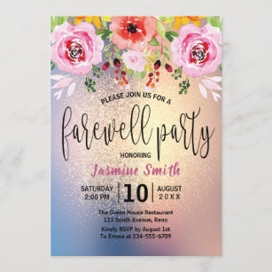 Floral Modern Gold Glitter Farewell Party Invitation