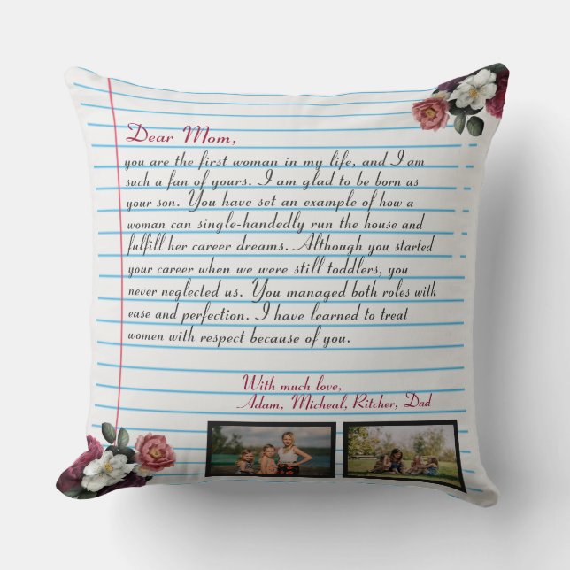 Floral Modern handwritten love letter mum message  Cushion (Front)
