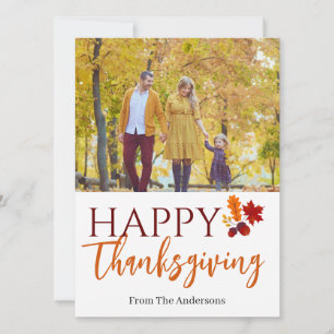Floral Modern Monogram thanksgiving family photo Holiday Card