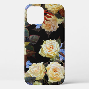 Floral modern pattern, white roses, blue hydrangea iPhone 12 case