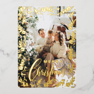 Floral Modern Photo gold Christmas  Foil Holid Holiday Card