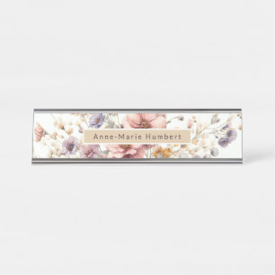 Floral modern pink girly elegant stylish desk name plate