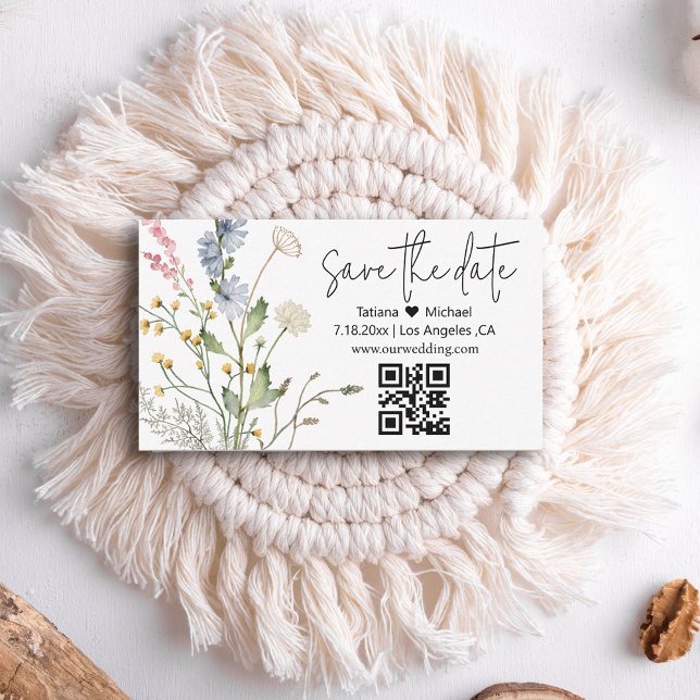 floral modern save the date qr code wildflowers  card (Creator Uploaded)