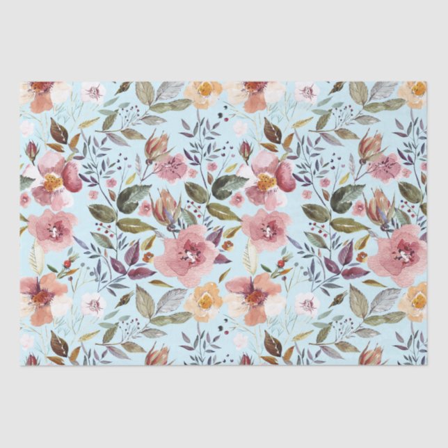 Floral Modern Summer Flower Pattern on Teal Tissue Paper (Front)