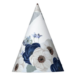 Floral Modern Watercolor Dusty Blue Bloom Birthday Party Hat