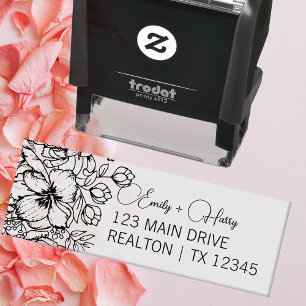 Floral Modern Wedding Address   Couple Name Self-inking Stamp