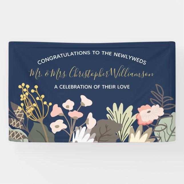 Floral Modern Wedding Newlyweds Congratulations Banner (Horizontal)