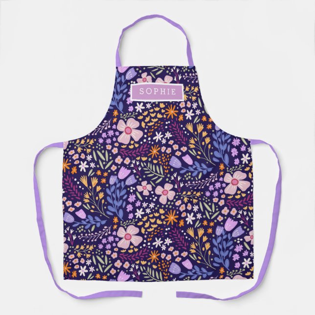 Floral Modern Wildflowers Girly Elegant Stylish Apron (Front)