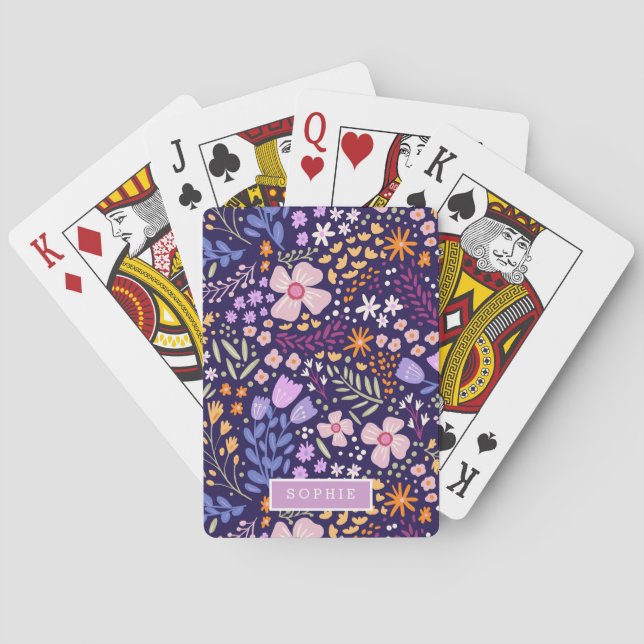 Floral Modern Wildflowers Girly Elegant Stylish Playing Cards (Back)