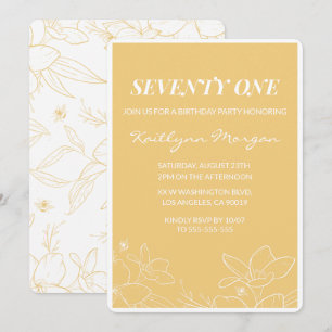 Floral Modern Yellow 71st birthday invitations 