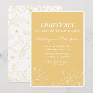 Floral Modern Yellow 86th birthday invitations 