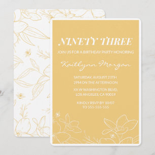 Floral Modern Yellow 93rd birthday invitations 