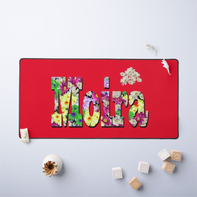 Floral Moira Name, Desk Mat (Kids Table)