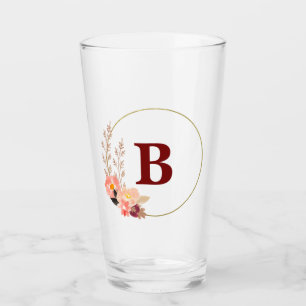 Floral Monogram 16 Oz. Glass Cup