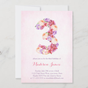 floral monogram 3rd birthday cards for girl