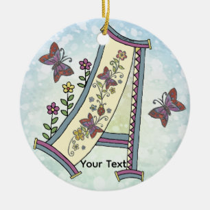 floral Monogram A Ceramic Ornament
