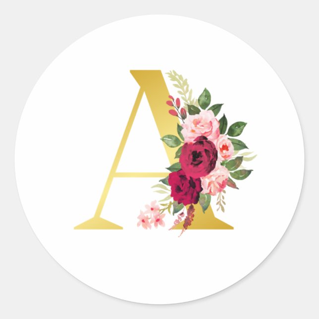 Floral Monogram "A" Round Sticker (Front)
