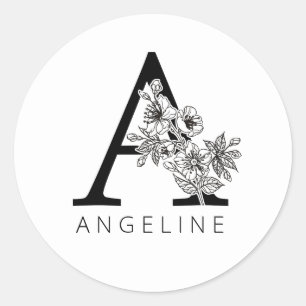 Floral Monogram A Sakura Cherry Blossoms Classic Round Sticker