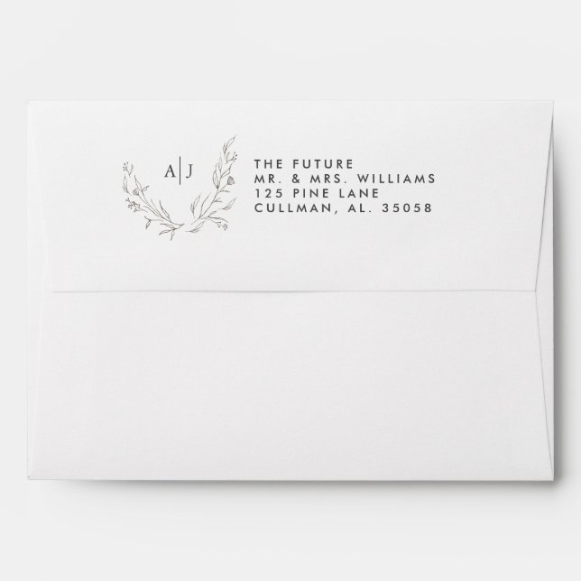 Floral Monogram Address Label Envelope (Back (Top Flap))