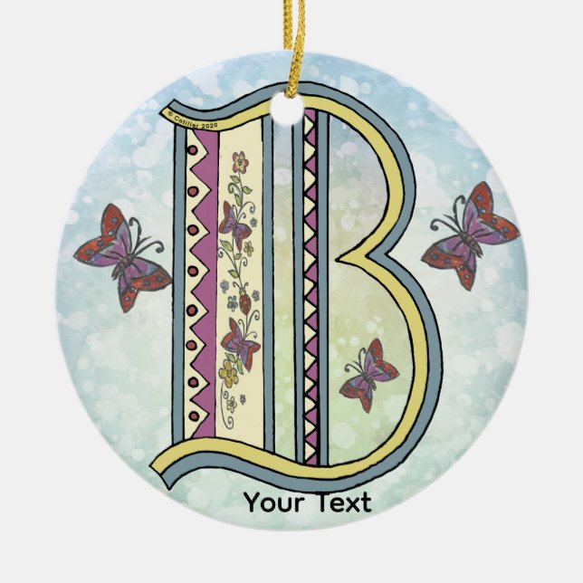floral Monogram B  Ceramic Ornament (Front)