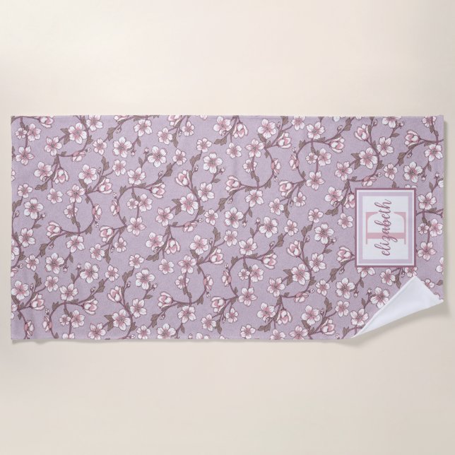 Floral Monogram Beach Towel – Personalised Summer  (Front)