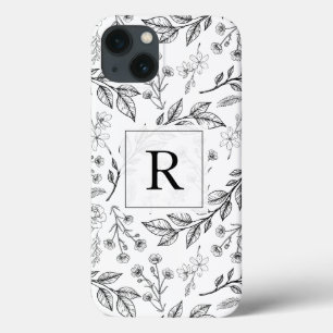 Floral Monogram Black White iPhone 13 Case
