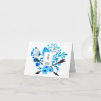 Floral Monogram Blank Note Card Blue Flowers