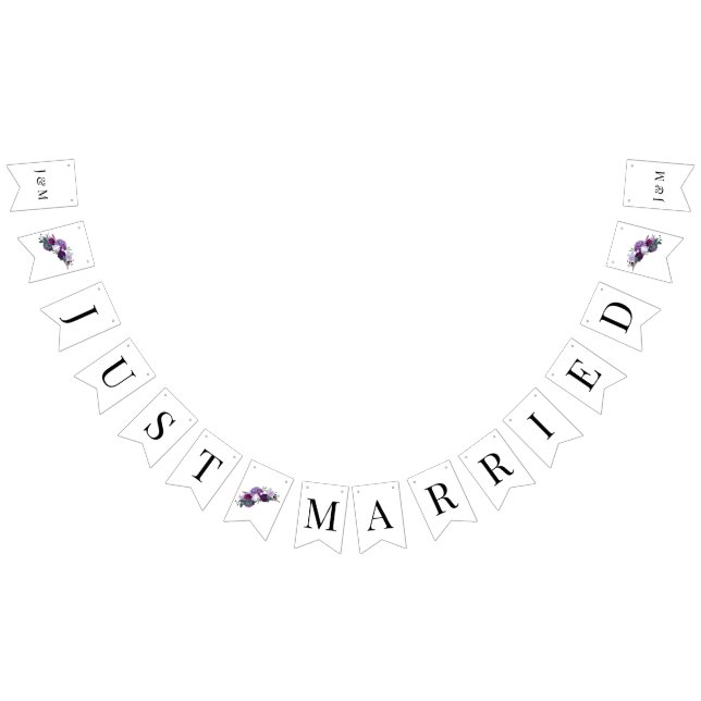 Floral Monogram Botanical Script Purple Wedding Bunting (All)