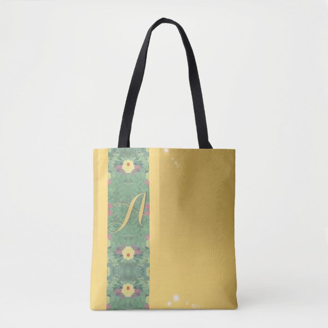 Floral Monogram Brass-colour Tote Bag (Front)