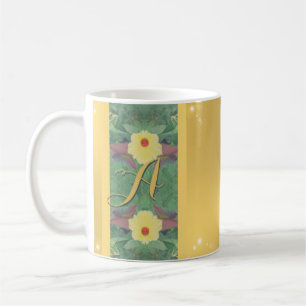 Floral Monogram Brass-like Porcelain  Coffee Mug