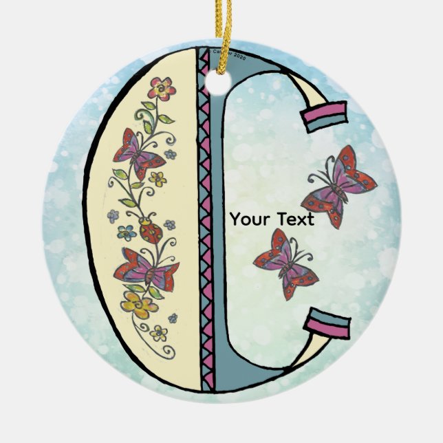 floral Monogram C Ceramic Ornament (Front)