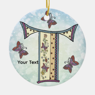 floral Monogram  Ceramic Ornament