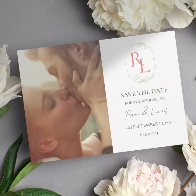 Floral Monogram Couple Photo Wedding Save The Date Announcement (Creator Uploaded)