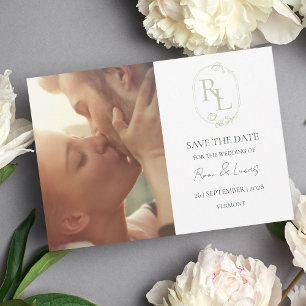 Floral Monogram Couple Photo Wedding Save The Date Announcement