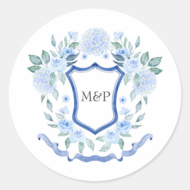 Floral Monogram Crest Classic Round Sticker (Front)