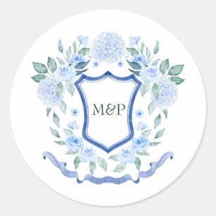 Floral Monogram Crest Classic Round Sticker